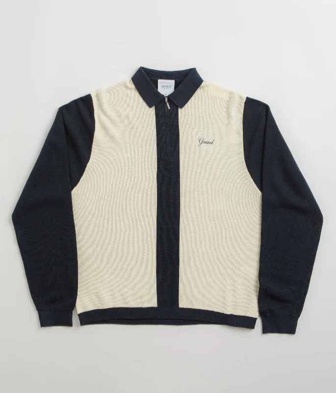 Shop men’s and women’s fashion at unbeatable prices today!  Grand Collection Knit 1/4 Zip Sweatshirt - Navy / Cream