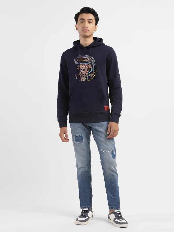 Shop stylish and affordable clothes –   Men's Graphic Navy Hooded Sweatshirt