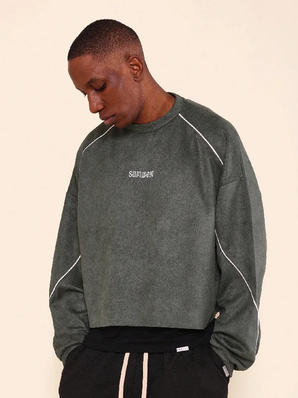 Flash deals on men’s  clothing – Grab yours today!  Suedette Crop Fit Sweatshirt With Piping Detail