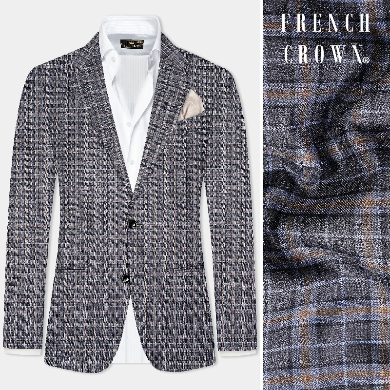 Shop the best fashion at unbeatable prices – Limited time only.  Smokey Gray Plaid Wool Blend Single Breasted Blazer