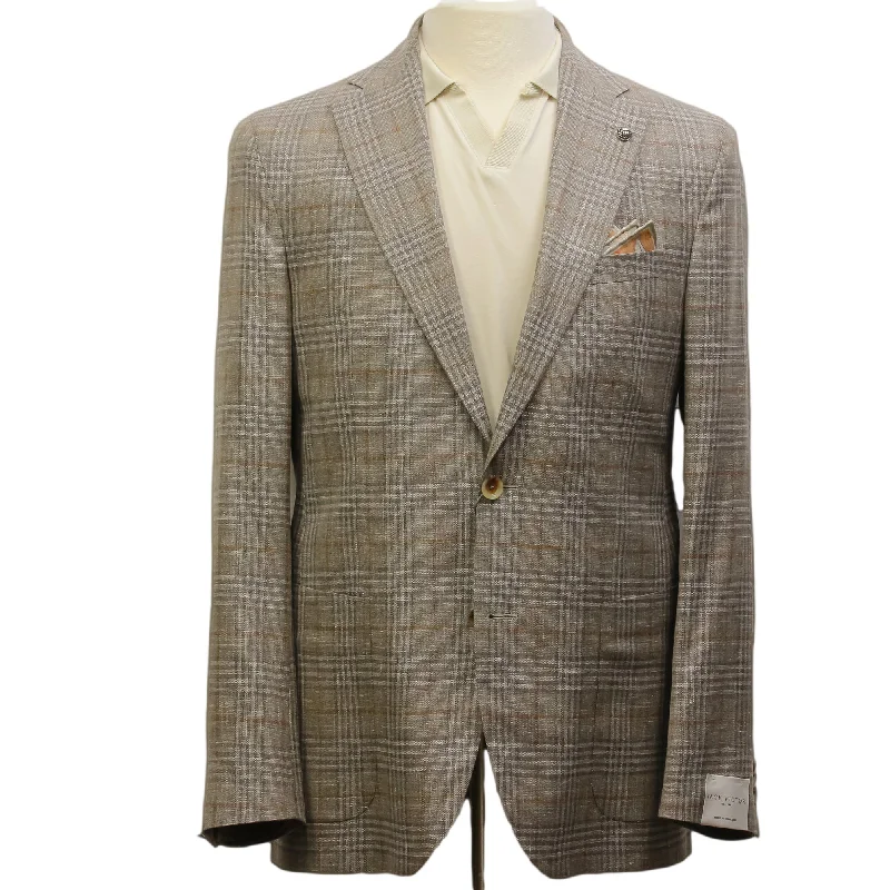 Don’t miss out on men’s fashion sales – shop today and save big!  Taupe Check Loro Piana Wool/Silk/Linen Hampton Contemporary Fit Comfortwear Blazer - Jack Victor