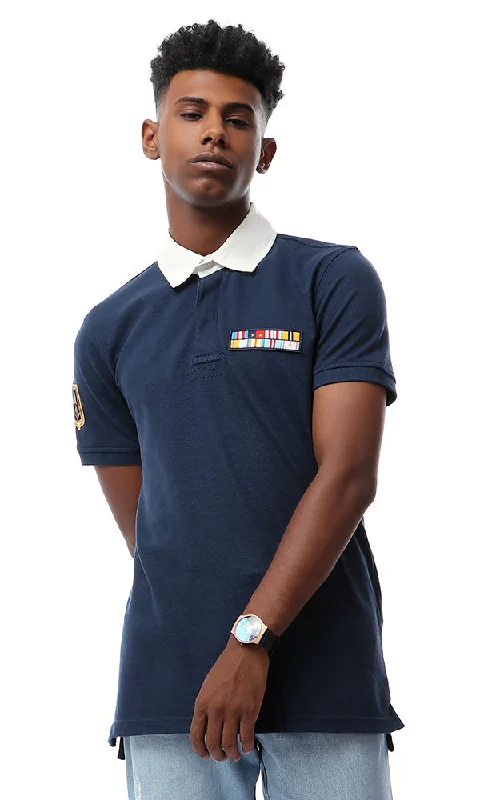 Exclusive discounts on all types of clothing – Shop now!  53120 Buttoned Turn Dow Collar Navy Blue Polo Shirt