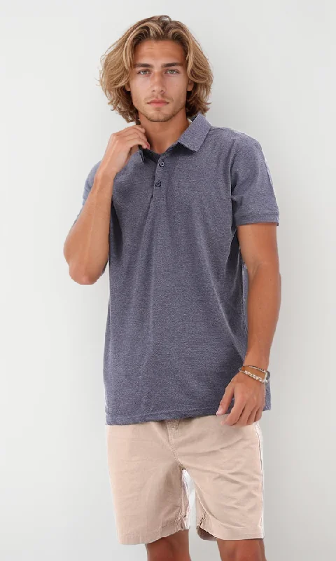 Upgrade your wardrobe with stylish men's apparel – now on sale!  95636 Three Buttons Heather Navy Blue Polo Shirt