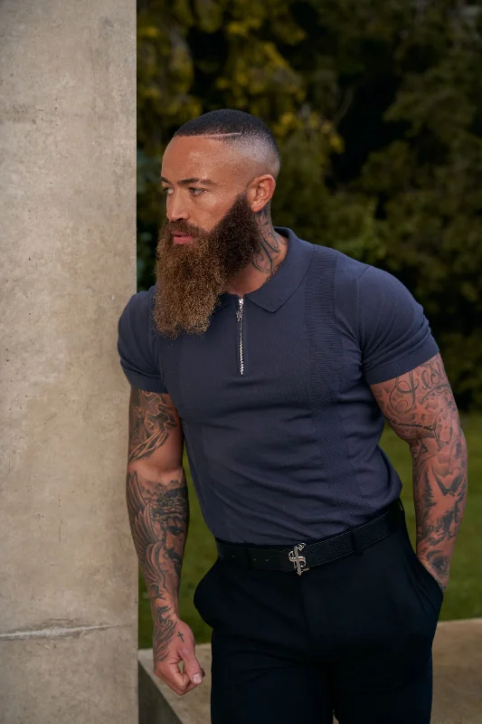 Seasonal sale  Father Sons Classic Gunmetal and Silver Zip Knitted Polo Shirt Short Sleeve  - FSN133
