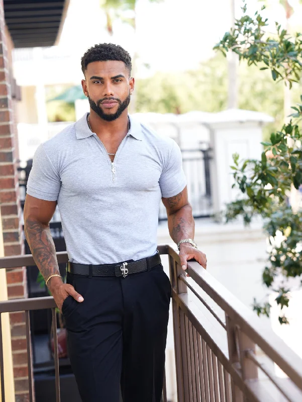 Shop the season’s best styles at discounted prices on men's clothing.  Father Sons Classic Light Grey and Silver Zipped Polo Shirt - FSH813