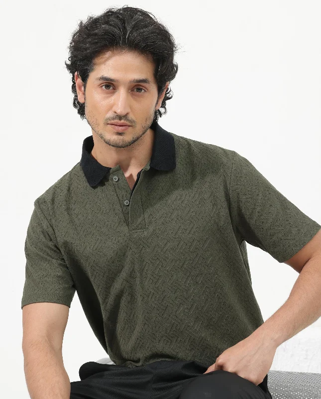 Affordable clothing for men and women – Shop today for big savings.  Rare Rabbit Mens State Olive Short Sleeves Solid Jacquard Print Polo T-Shirt