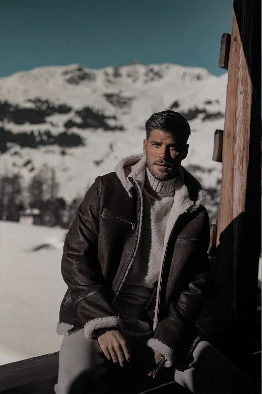 Shop men’s fashion at discount prices and save up to 70%!  Sidney Men's Sheepskin Shearling Bomber Jacket with Detachable Hood - Brown