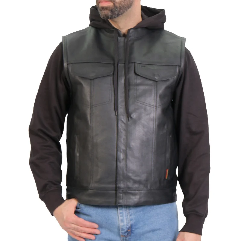 Get the latest styles in clothing – Shop now for unbeatable deals.  Hot Leathers VSM1202 Men's Black '2-in-1' Conceal and Carry Leather Vest with Hoodie